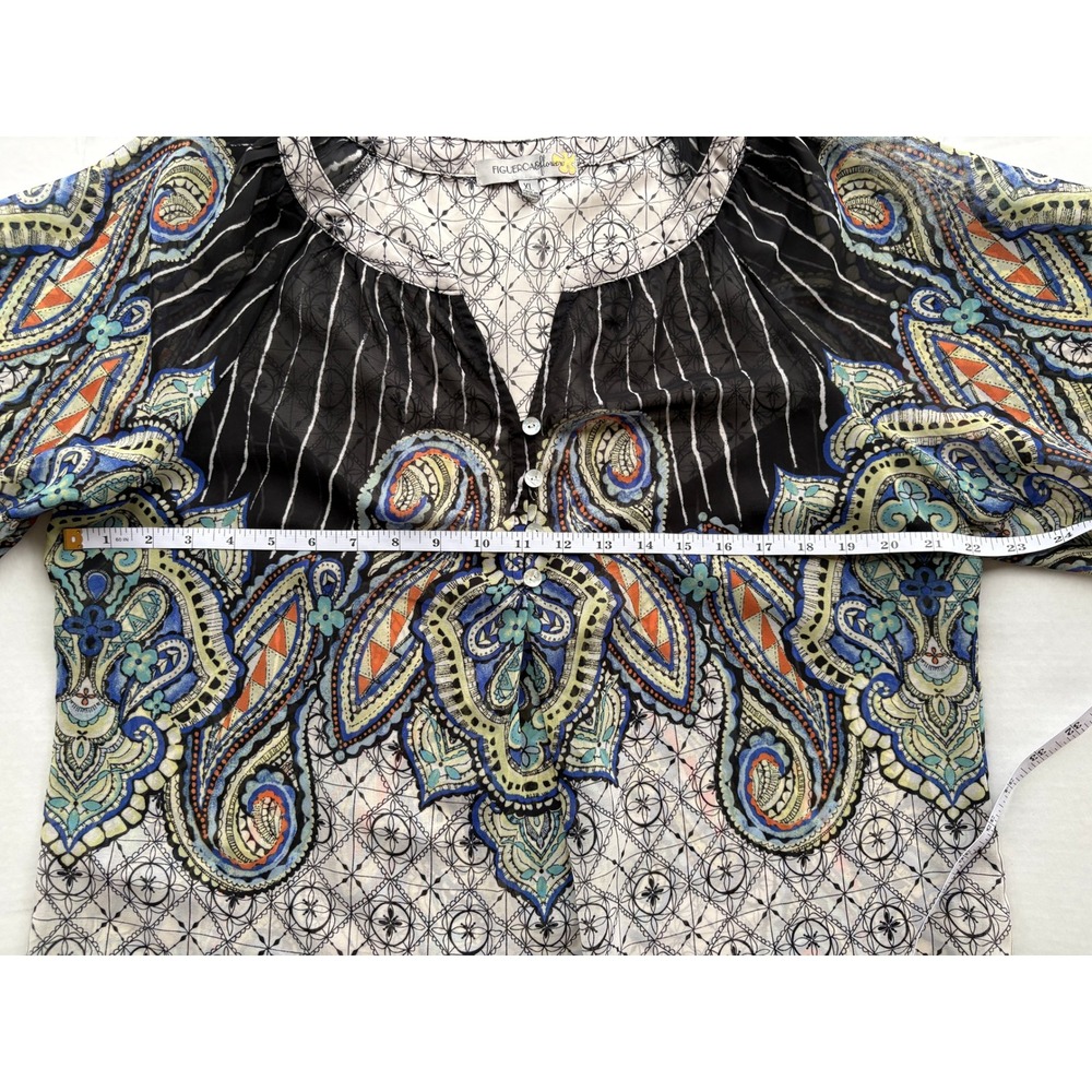 Figueroa & Flower XL Boho Paisley Blouse Black Blue Peasant Top Cottagecore - Picture 3 of 7